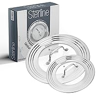 Universal Lids Set with Tempered Glass Top - Fits 5-12 Inch Pots, Pan, and Skillets - Set of 2, Large and Small, Stainless Steel Replacement Pot Lid for Kitchen Organizing, Space Saving