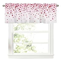 Valentine's Day Window Valance for Kitchen Pink Love Heart Valances Windows Curtains Short Rod Pocket Window Curtain 1 Panel for Valentines Day Living Room Treatment Decorations 54x18inch