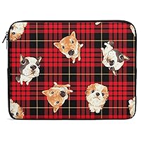 Dog on Buffalo Plaid Casual Laptop Bag Sleeve Cover Computer Carrying Case for Office Travel Men Women 12inch