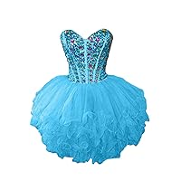 Gorgeous Rhinestone Short Girls Homecoming Prom Dresses Club Gown Size 24W- Blue