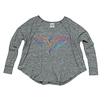 Junk Food Wonder Woman Rainbow Logo Juniors Long Sleeve Steel Gray T-Shirt