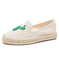 U-lite Women's Cap-Toe Slip on Flats Shoes Platform Espadrilles Embroidery Canvas Linen Loafers