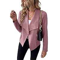 Women's Jackets Jackets for Women Waterfall Collar Open Front Suedette Jacket Jacket (Color : Dusty Pink, Size : Medium)