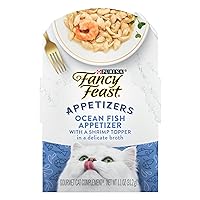Purina Fancy Feast Lickable Appetizers Grain Free Wet Cat Food Topper Ocean Fish Appetizer with a Shrimp Cat Food Topper - (Pack of 10) 1.1 oz. Trays