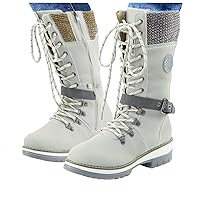 Women's Mid Calf Winter Snow Boots Comfortable Outdoor Anti-Slip Combat Booties Lace Up Warm Fur Lined
