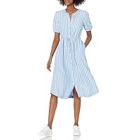 Amazon Essentials Women's Relaxed Fit Half-Sleeve Waisted Midi A-Line Dress