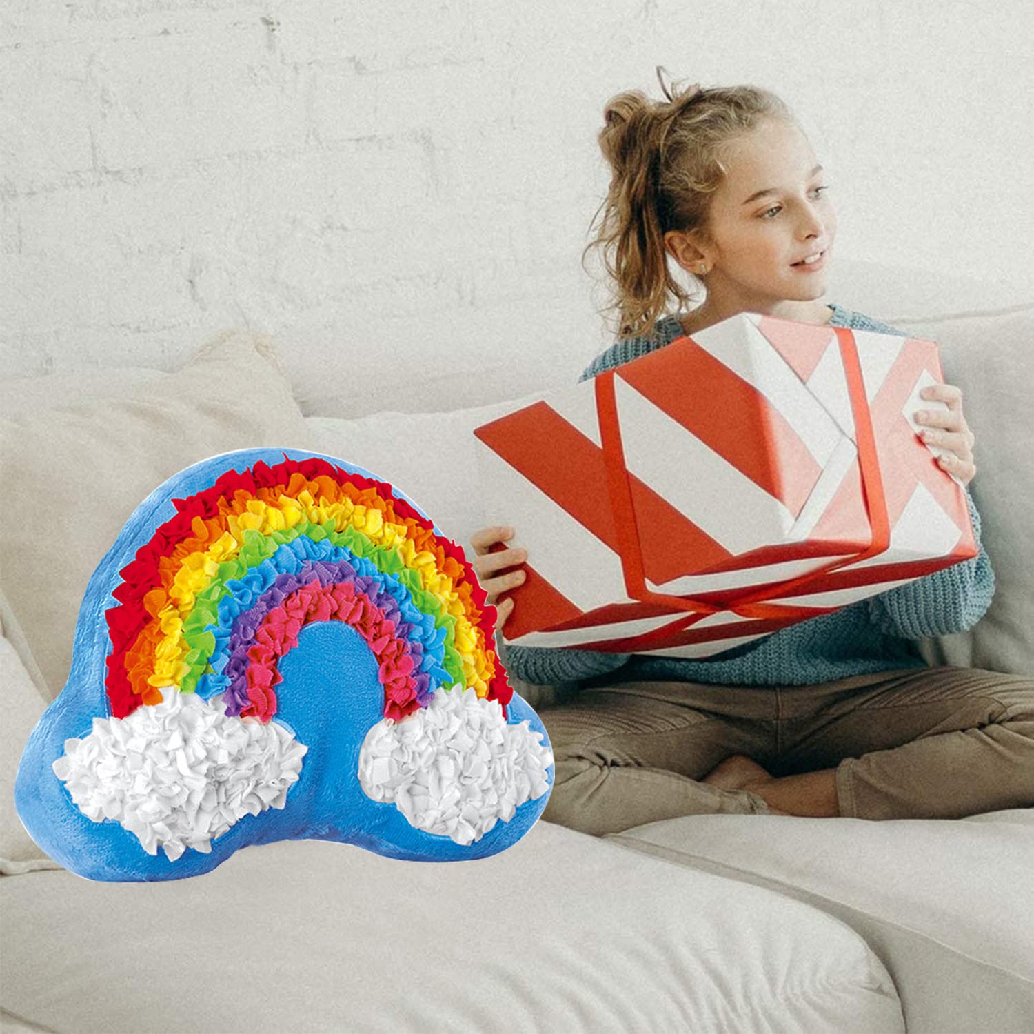 DBlosp Plush Craft Rainbow Pillow, Fabric by Number Art & Crafts, No Sewing, Making Your Own DIY Rainbow Pillow, Kids Project, Learning Fun, Ages 5+