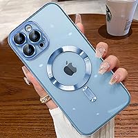 for iPhone 13 Pro Max Phone Case Magsafe, Magnetic Clear Case with Screen Protector and Camera Cover, Transparent Electroplated Case for Women/Girl/Men (Blue)