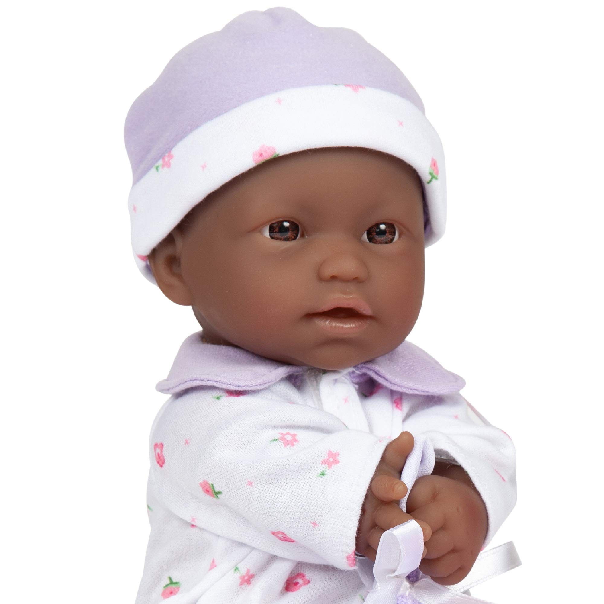 JC Toys La Baby Boutique African American 11 inch Small Soft Body Baby Doll dressed in Purple for Children 12 Months and older