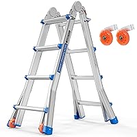 LUISLADDERS Ladder, A Frame 4 Step Ladder Telescoping Ladder, 17 Ft Reach Height Muti Position Folding Ladder Flared Leg & Wheels Design, 330 lbs Capacity Extension Ladder for Household Outdoor Work