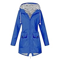 Tunic Rain Jackets for Women Plus Size Raincoat Waterproof Solid Outdoor Drawstring Hooded Windproof Trench Coats
