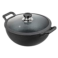 Vinod Legacy Pre Seasoned Cast Iron Kadai with Glass Lid - 2.4 Litre, 22 cm | Naturally Non Stick Kadhai for Cooking | 100% Pure | Toxin Free | Safety Sleeve | Rust Proof