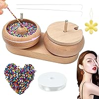 Bead Spinner Kit, Wooden Double Bowls Bead Spinner Kit with Crystal Thread, 1000PCS Mix-Color Beads & Spinner String Beads Tool for Jewelry Bracelet Making