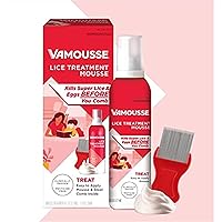Vamousse Lice Treatment Mousse (6 fl oz), Clinically Proven to Kill Super Lice & Eggs, Easy to Apply & Rinse, Gentle and Effective, Includes Reusable Steel Comb