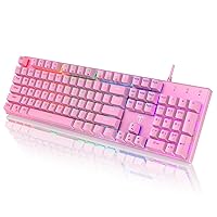 RisoPhy Mechanical Gaming Keyboard, RGB 104 Keys Ultra-Slim Backlit USB Wired Keyboard with Blue Switch, Durable ABS Keycap/Anti-Ghosting/Spill-Resistant Mechanical Keyboard for PC Mac Xbox Gamer,Pink