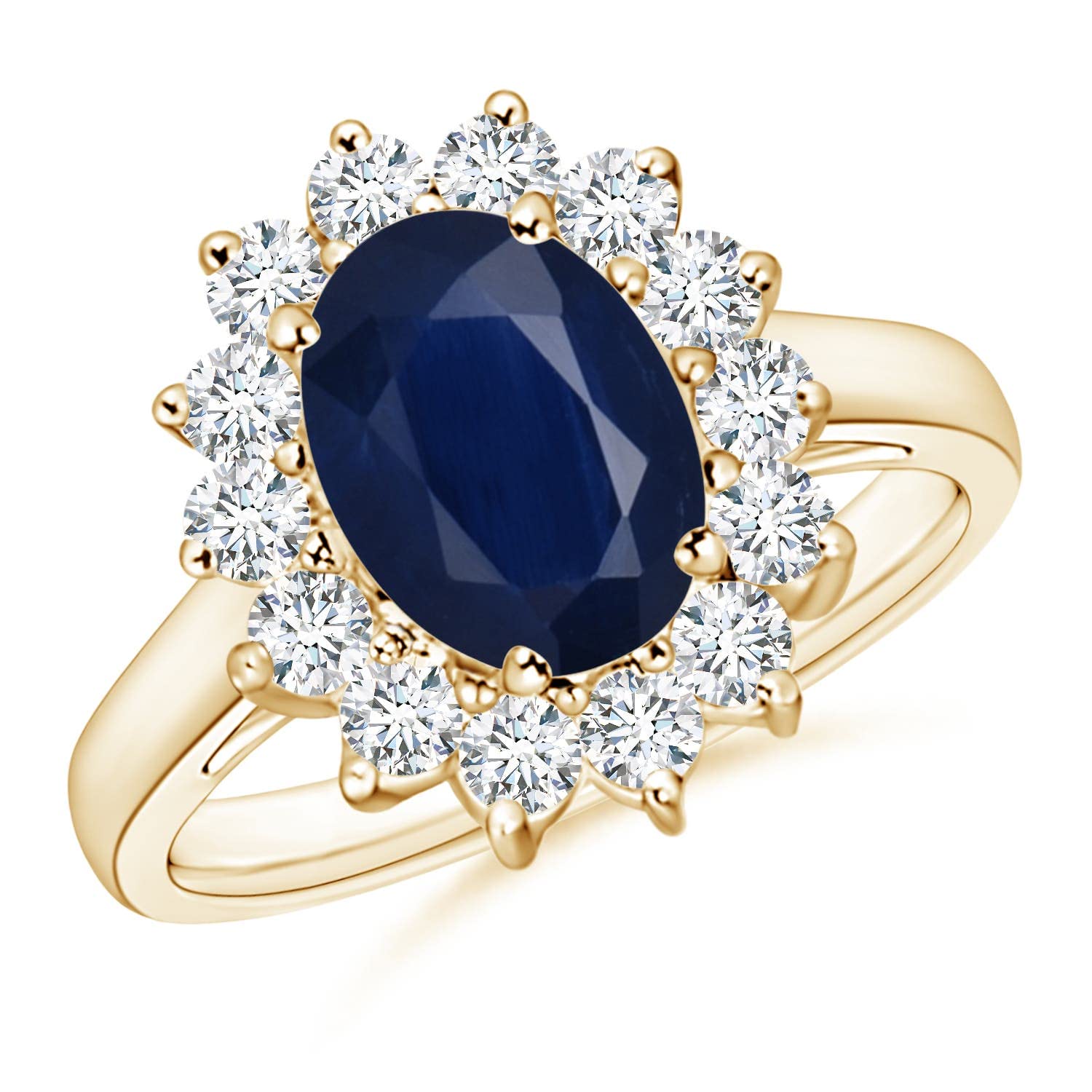 Angara Princess Diana Inspired Natural Blue Sapphire Ring with Diamond Halo (2 cttw Blue Sapphire) Size 3-13