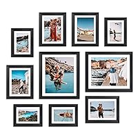 Multi Black Picture Frames with Mat for Multiple Sizes Photos, Four 4x6, Four 5x7, Two 8x10 for Gallery Photo Frame Collage Wall or Tabletop Display, Assortment Pack of 10