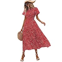 Dresses for Women Women's Dress Allover Print Ruffle Hem Dress Dresses (Color : Red, Size : Small)