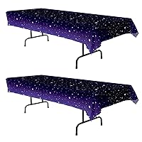 Beistle Starry Night Tablecovers, 54” x 108”, 2 Pieces – Plastic Table Cloth, Outer Space Birthday Decoration, Space Themed Party Supplies, Star Decoration, Purple Tablecloth, Galaxy Party Decoration