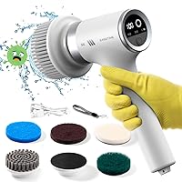 Electric Spin Scrubber, Bathroom Scrubber Rechargeable Shower Scrubber for Cleaning Tub/Tile/Floor/Toilet丨Cordless Scrubber with Battery Level Display and 5 Replaceable Cleaning Brush Heads