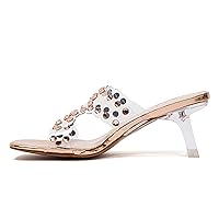 Mika Lucite Open Toe Slide With Rhinestone Studs