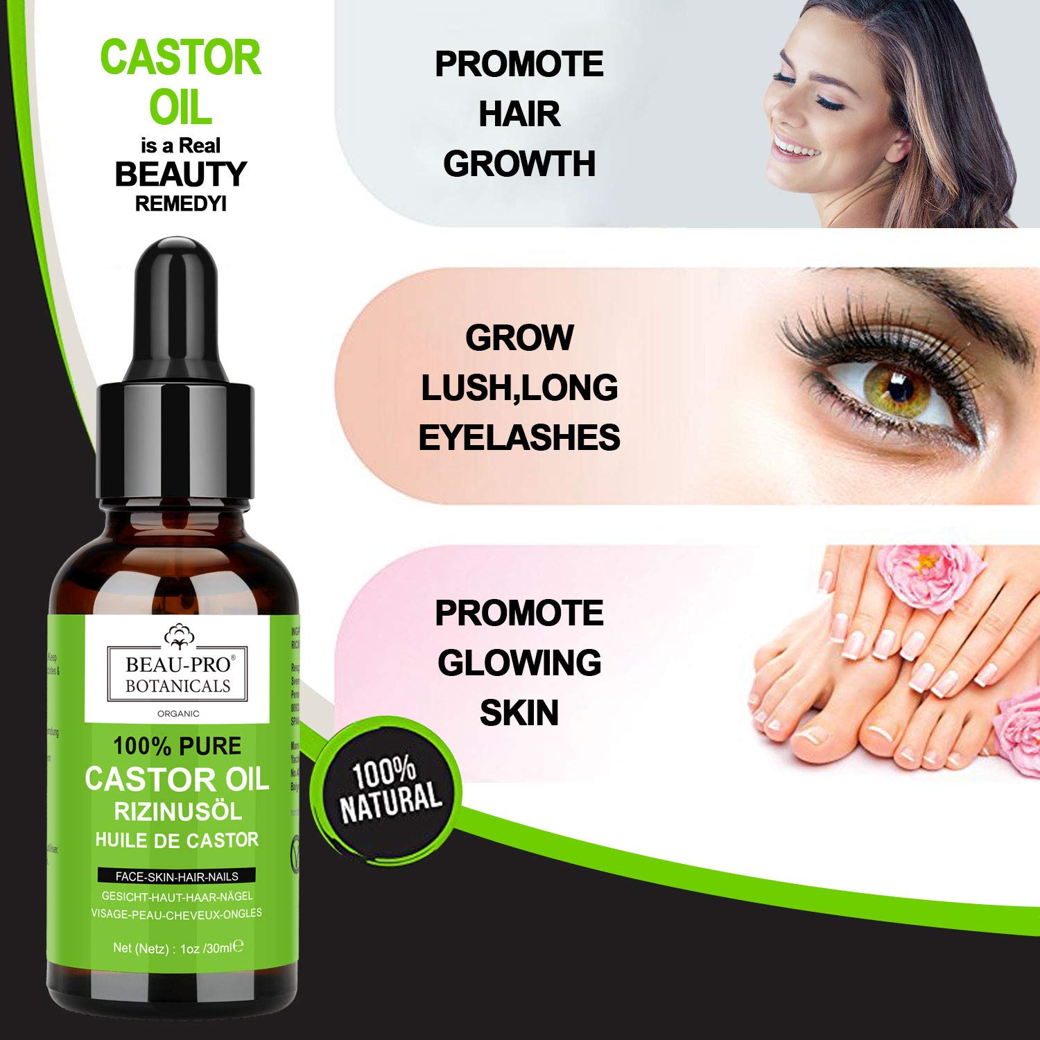 Mua Castor Oil – Organic Castor Oil for Eyelashes and Eyebrows, Beard and  Hair, Skin, Face and Nails, Castor Oil Organic Cold-Pressed, 100% Pure,  Natural, Veganes, Hexane-Free, GMO-Free Oil, 30 ml trên