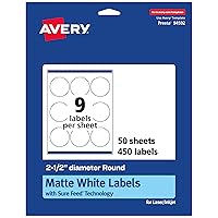 Avery Matte White Round Labels with Sure Feed, 2.5