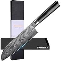 Damascus Santoku Knife 7” - Japanese Kitchen Knife Chopping Cooking Knives - Japanese VG10 Steel Core 67-layers Damascus Steel - Ergonomic G10 Handle w/Sheath&Gift Box