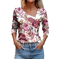 Women's Flannel Shirts Long Sleeve Casual Fashion Printed Lapel V Neck Button Pullover Top Work Blouses, S-3XL