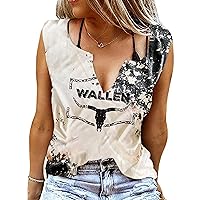 Western Tank Women Vintage Country Music Retro Steer Skull T Shirt Sleeveless V Neck Ring Hole Cute Cowgirl Tank Tops