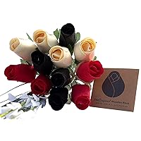 Red, Black and White Wooden Rose Bouquet (1 Dozen)