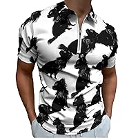 Chin Dog Black Silhouette Men's Zippered Polo Shirts Short Sleeve Golf T-Shirt Regular Fit Casual Tees