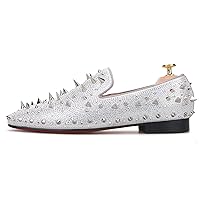 Silver Loafer Silver Rhinestones Spikes Rivets Shoes Prom Wedding Men Flat
