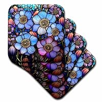 3dRose Pretty Blue and Purple Image of Stained Glass Anemone Flowers - Coasters (cst-384254-1)