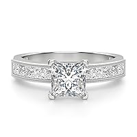 Siyaa Gems 4 CT Princess Cut Colorless Moissanite Engagement Ring Wedding/Birdal Ring Diamond Ring Anniversary Solitaire Halo Accented Promise Vintage Antique Gold Silver Ring Gift