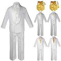 Baby Kids Child Kid Toddler Boy Teen Formal Wedding Party White Suit Tuxedo Set Yellow Satin Vest Bow Tie Necktie Sm-20
