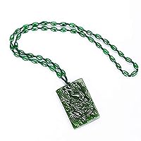 yigedan Halskette mit Anhänger, chinesisch, handgeschnitzt, natürliche Jade, Glücksanhänger, Motiv Drachen, Grün