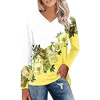 Blouses for Women Loose V Neck Tops Casual Retro Shirts Dressy Basic Clothes Cute Spring Long Sleeve Outfit