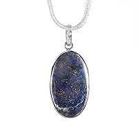 Oval Lapis Lazuli Pendant 925 Sterling Silver Gemstone Jewelry Gift For Her