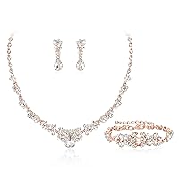 Ever Faith Bridal Jewellery Set Sparkly Rhinestone Crystal Wedding Party Floral Teardrop Necklace Earrings Set for Brides