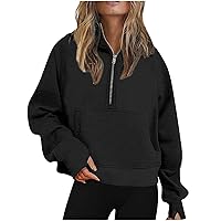 Hoodies for Women Half Zip Pullover Casual Fall Clothes for Women 2023 Crop Sweatshirt With Pocket Fashion Outfits