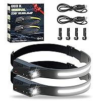 Rechargeable Headlamp 2Pack, 230°Wide Beam Headlamp for Adults, LED Headlamp with Clips-Camping Gear, 6 Modes, Motion Sensor, Head Lamp Flashlight for Cycling, Running, Fishing, Camping