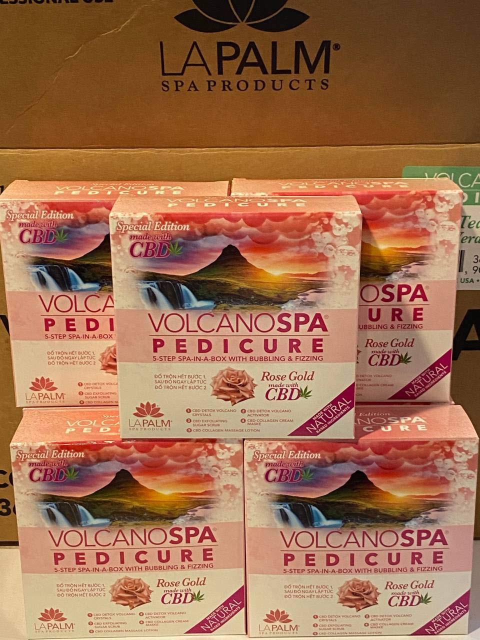 Volcano Spa Pedicure 5-Step Spa-5 In-1 PACKAGING ROSE Gold MADE WITH CBD 7 PKS