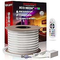 Shine Decor 131.2FT LED RGB Neon Rope Lights, ETL-Listed AC 110-120V Neon LED Strip Lights SMD5050 80LED/m with Remote, Dimmable Multicolor Change Flexible Neon Rope Lighting Waterproof for In&Outdoor