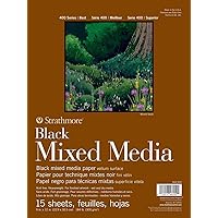 Strathmore 400 Series Mixed Media Paper, Black, Foldover Pad, 9x12 inches, 15 Sheets (184lb/300g) - Artist Paper for Adults and Students - Watercolor, Gouache, Graphite, Ink, Pencil, Marker