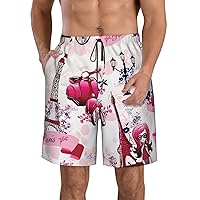 Paris Eiffel Tower France Print Men's Beach Shorts Hawaiian Summer Holiday Casual Shorts with Drawstring, Quick Dry
