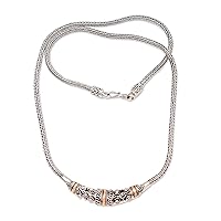 NOVICA Handmade .925 Sterling Silver 18k Gold Accent Necklace Bali Chain with Accents Indonesia [17.25 in L x 0.3 in W 3 mm W] 'Denpasar Raindrops'