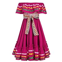 IMEKIS Toddler Kids Girl Mexican Dress Traditional Embroidered Floral Ethnic Wear Fiesta Dresses Birthday Outfit 4-10T