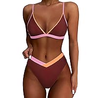 SUUKSESS Women Triangle High Cut Bikini Sets Sexy High Waisted 2 Piece Swimsuit