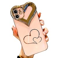 BANAILOA Compatible with Phone 12 Cute Case for Women,Luxury Plating 3D Love Heart Case Camera Protective Soft TPU Slim Girly Case Cover Designed for Phone 12-6.1 inch (Pink)